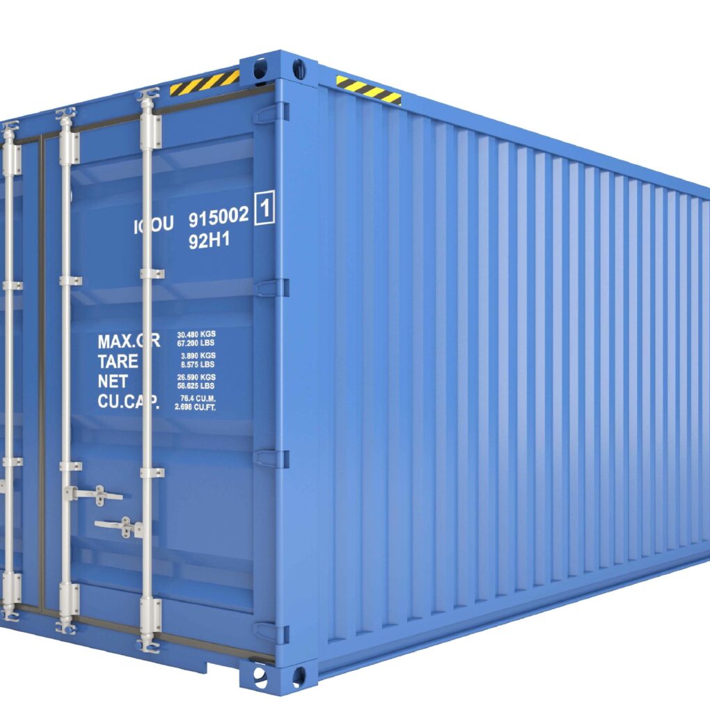 12687997 - blue freight container isolated on white